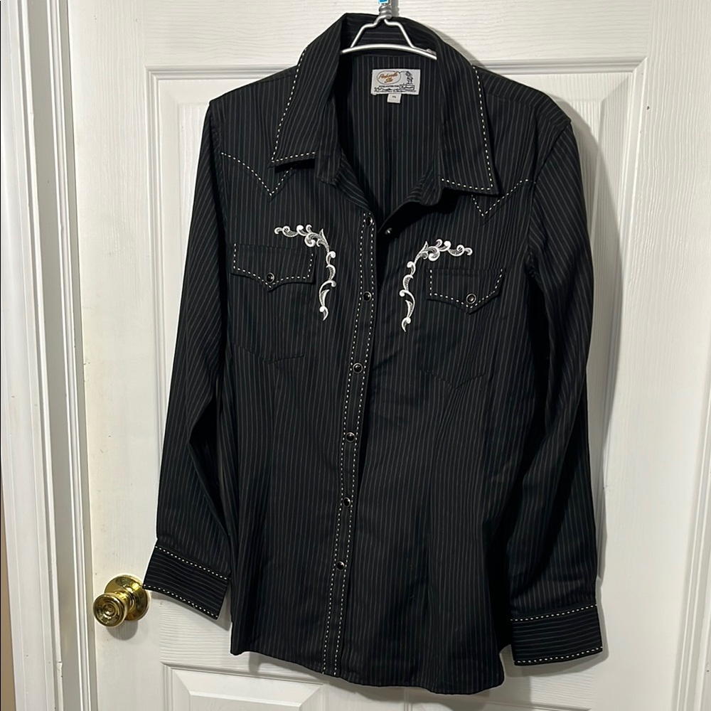 Panhandle Slim Black Shirt with White Embroidery